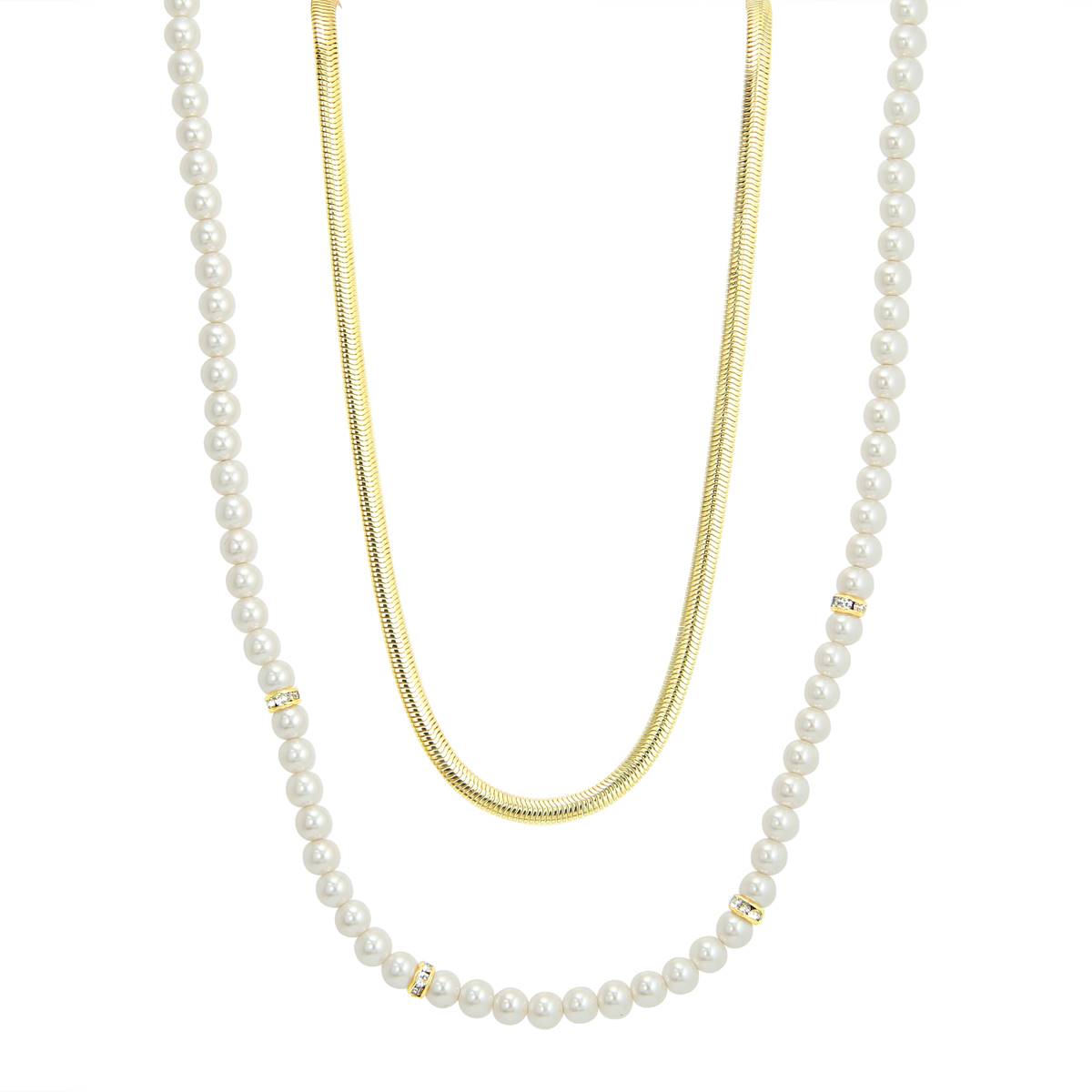 Roman 2-Layer Pearl & Crystal Herringbone Chain Necklace