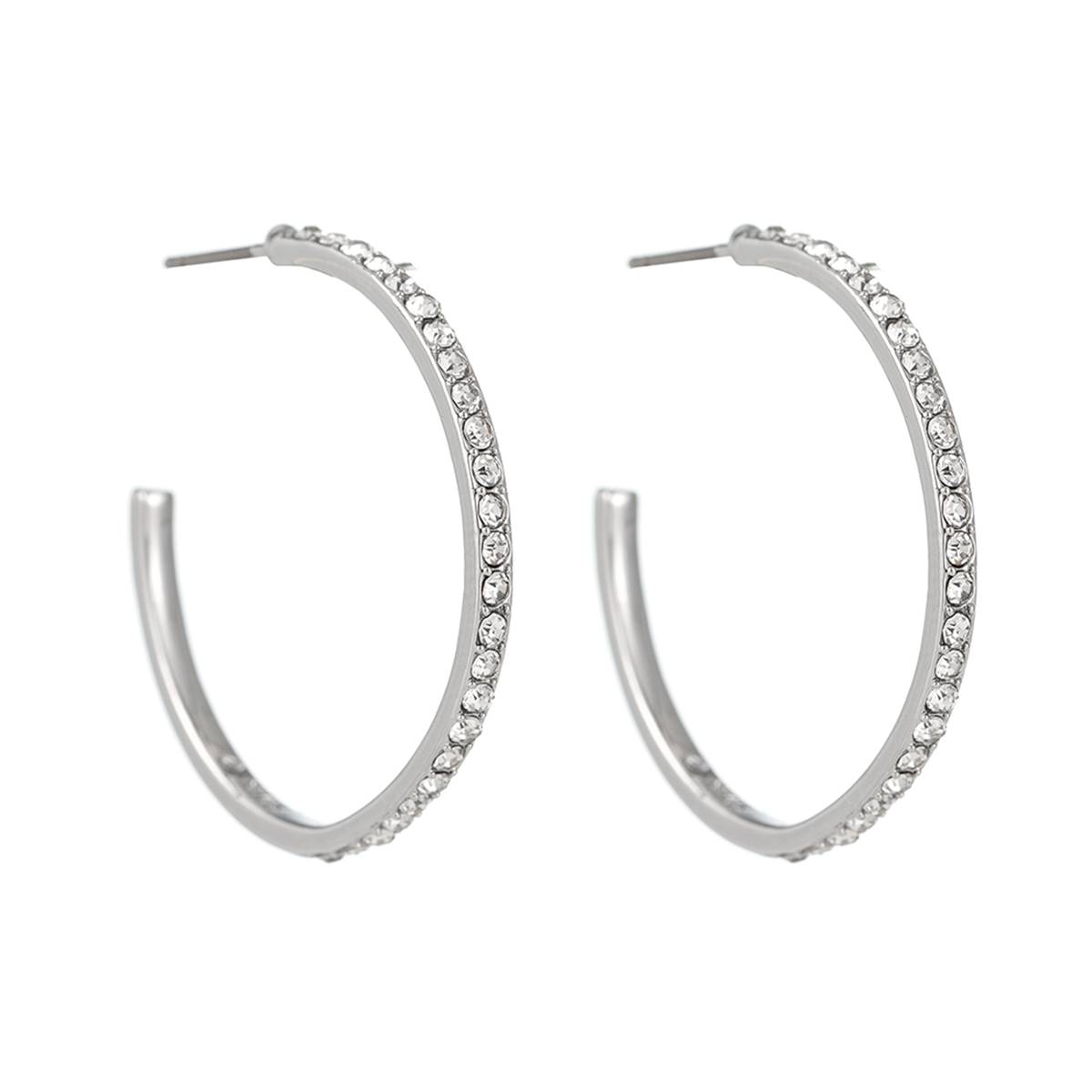 Roman Silver-Tone Crystal Small Hoop Post Earrings