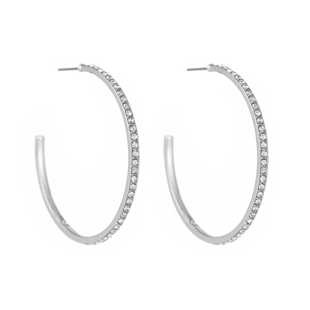 Roman Silver-Tone Crystal Large Hoop Post Earrings