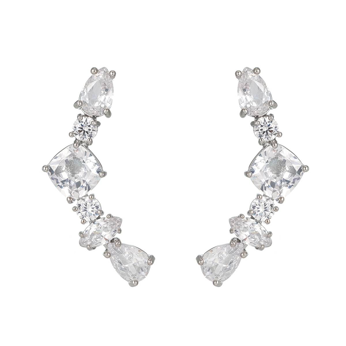 Roman Silver-Tone CZ Climber Earrings