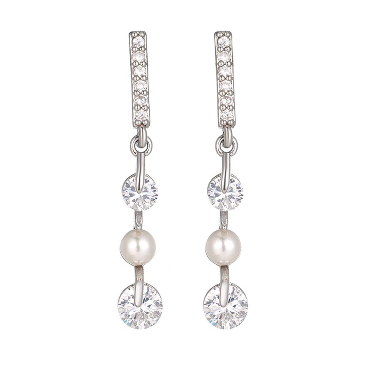 Roman Silver-Tone CZ Glass Pearl Dangle Earrings