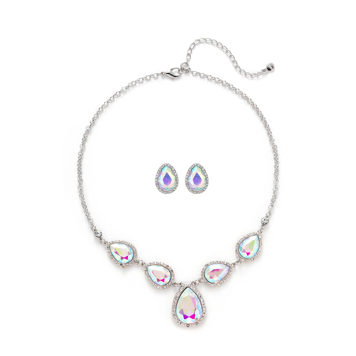 Roman Silver-Tone AB Glass Teardrop Necklace & Earrings Set