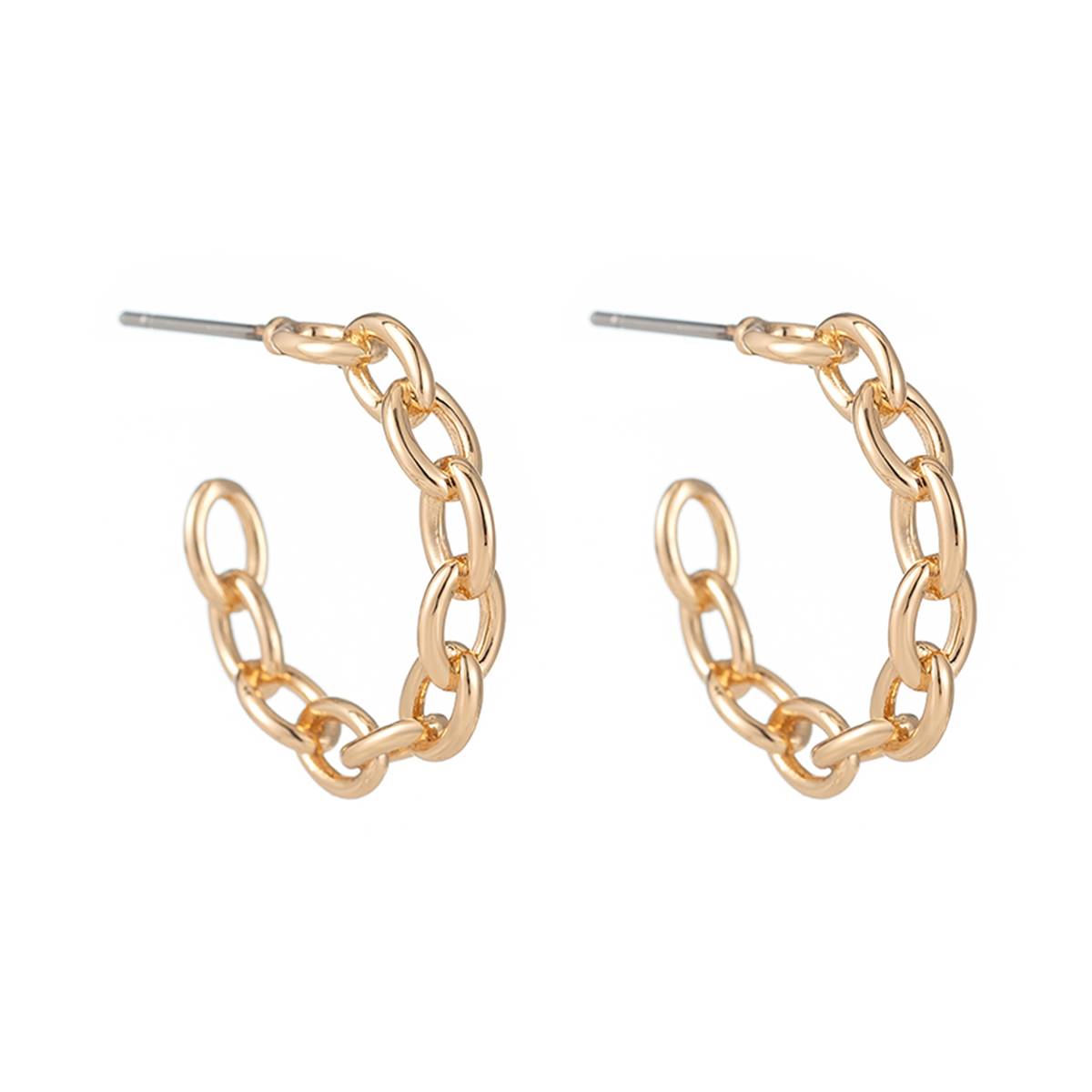 Roman Gold-Tone Square Chain Post C-Shaped Hoop Earrings