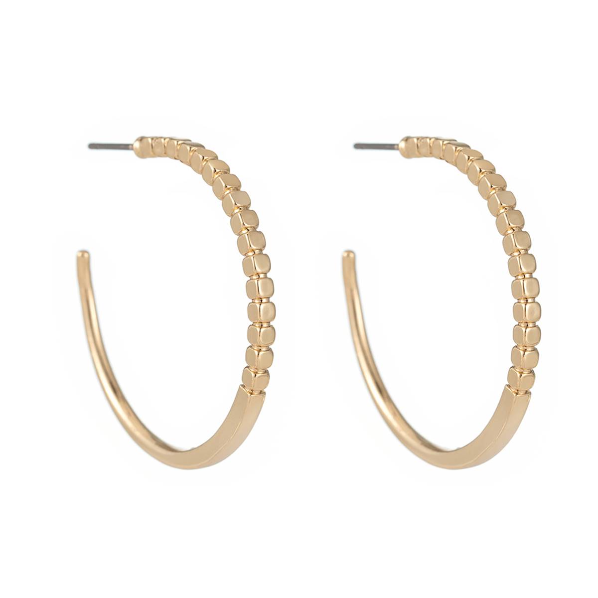 Roman Gold-Tone Square Beaded Polished Post Hoop Earrings