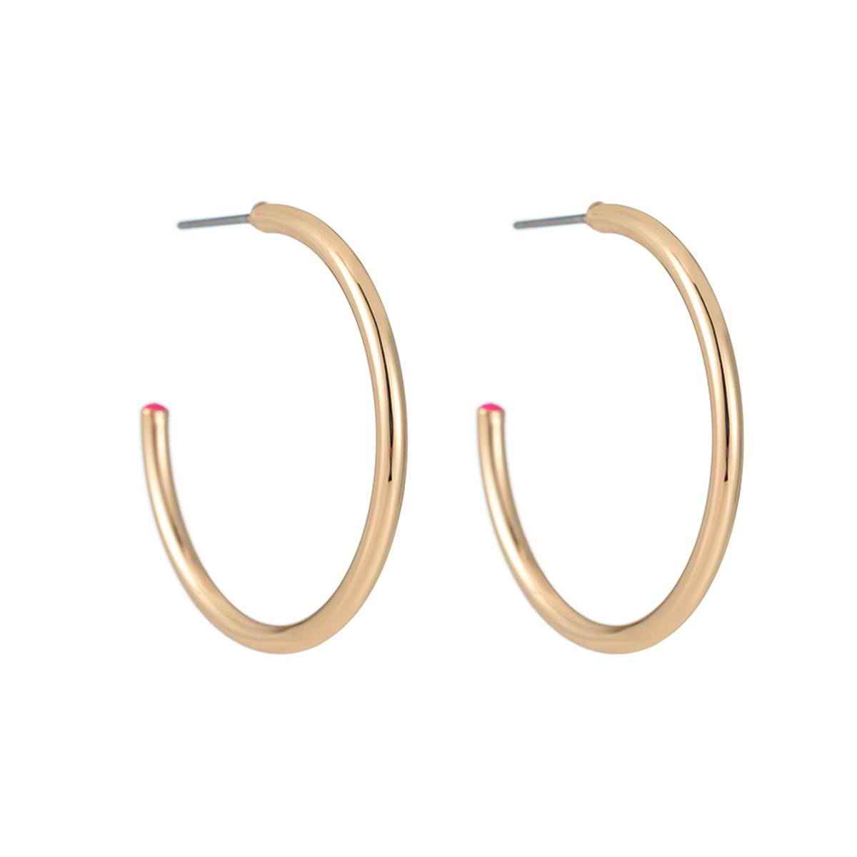 Roman Gold-Tone 30mm Pink Enamel Accent Hoop Earrings