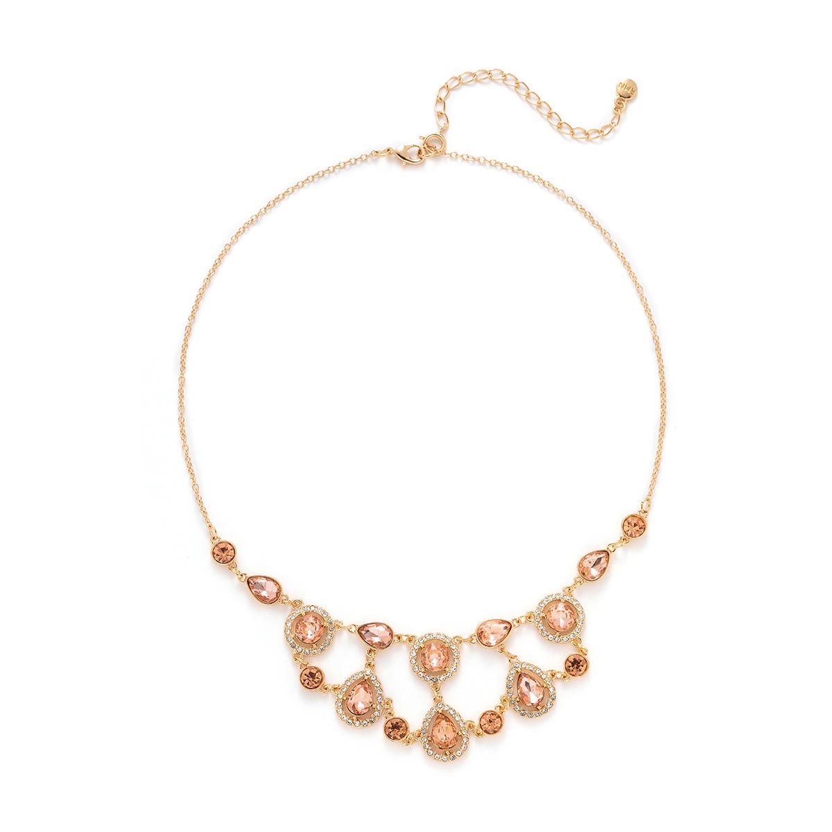 Roman Gold-Tone Peach Pear & Halo Crystal Statement Bib Necklace