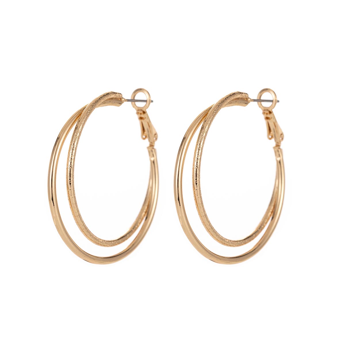 Roman Gold-Tone Polished Double Row Hoop Earrings