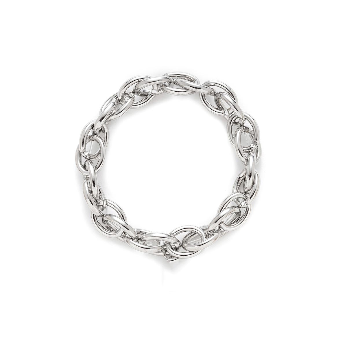 Roman Silver-Tone Polished Oval Metal Link Bracelet