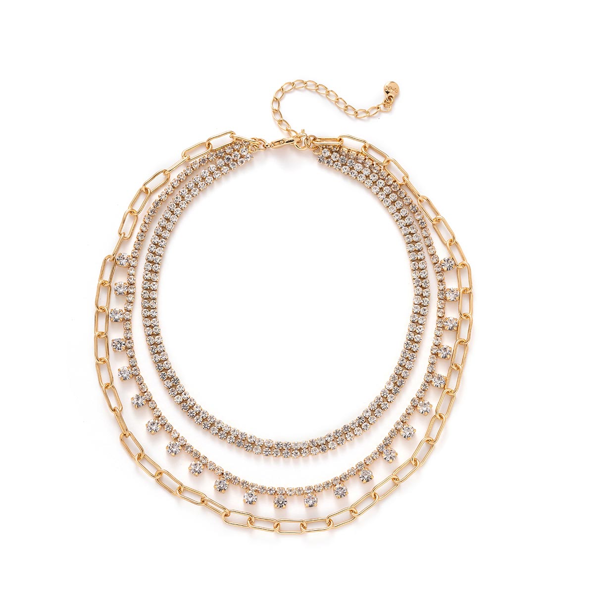 Roman Gold-Tone 3 Layer Cup Chain & Paper Clip Chain Necklace