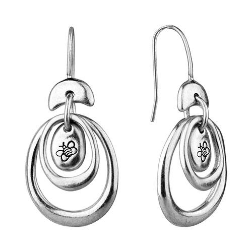 Bella Uno Silver-Tone Organic Oval Fishhook Drop Earrings