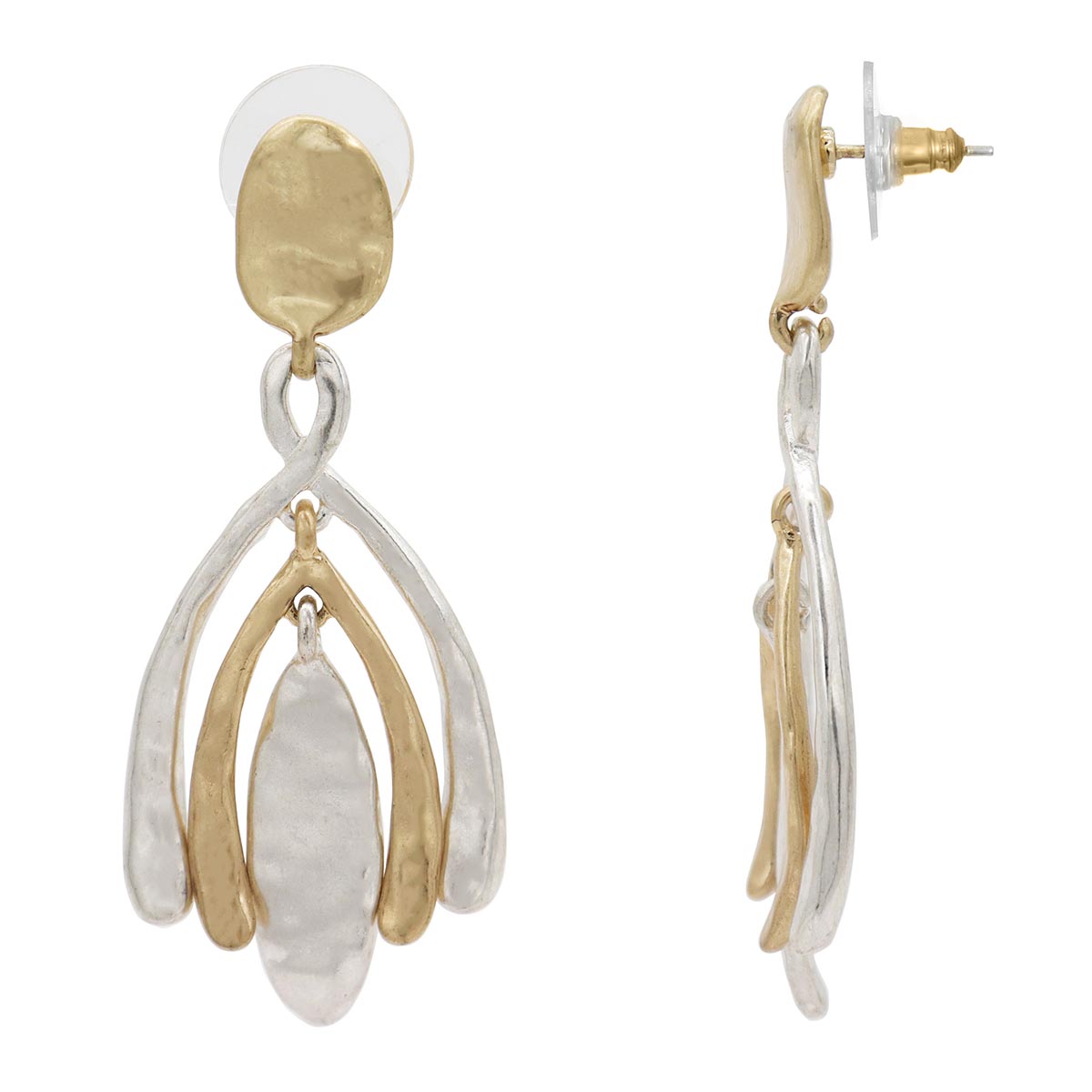 Bella Uno Bella Uno Two-Tone Oval Tripod Drop Earrings