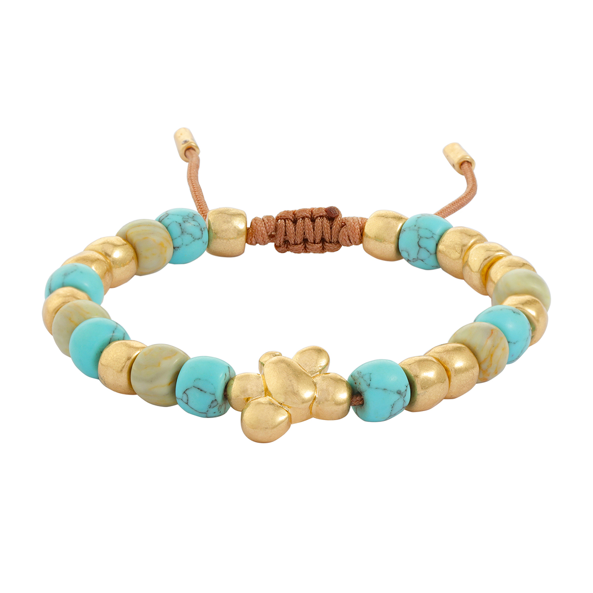 Bella Uno Worn Gold And Turquoise Beaded Bolo Bracelet