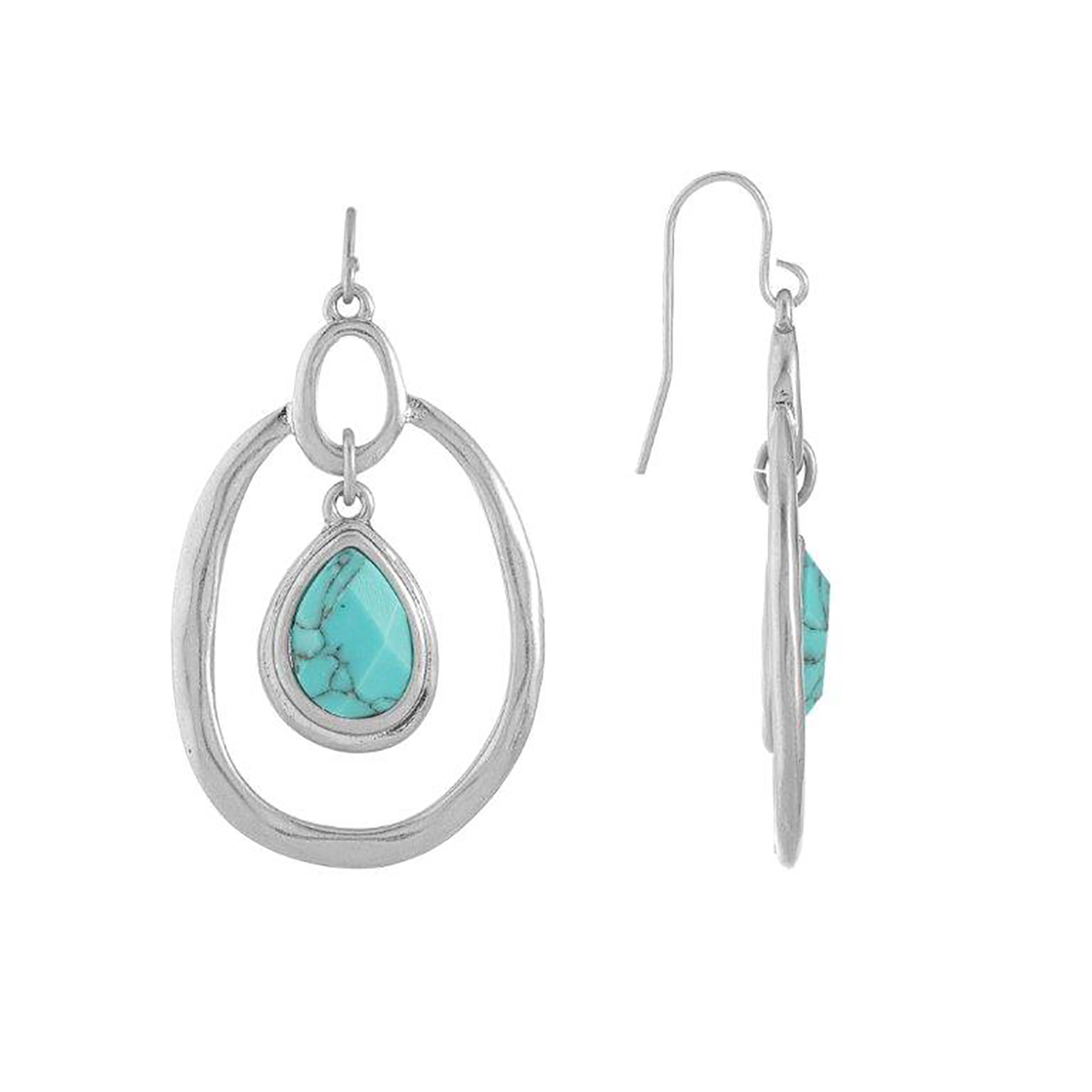 Bella Uno Silver-Tone Turquoise Teardrop Dangle Earrings