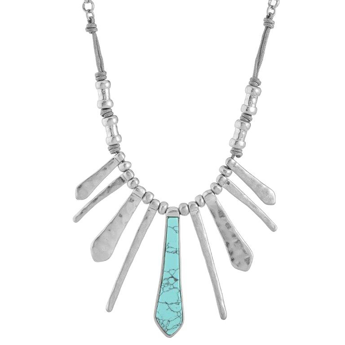 Bella Uno Silver-Tone Turquoise Pendant Fan Necklace