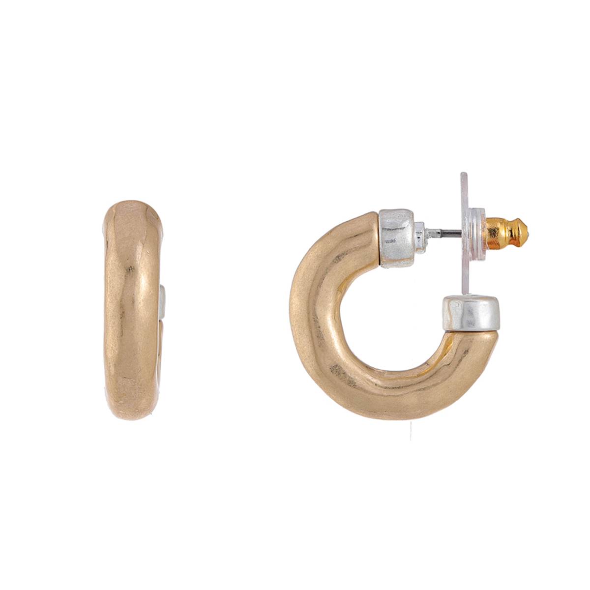 Bella Uno Worn Two-Tone  Post Hoop Earrings