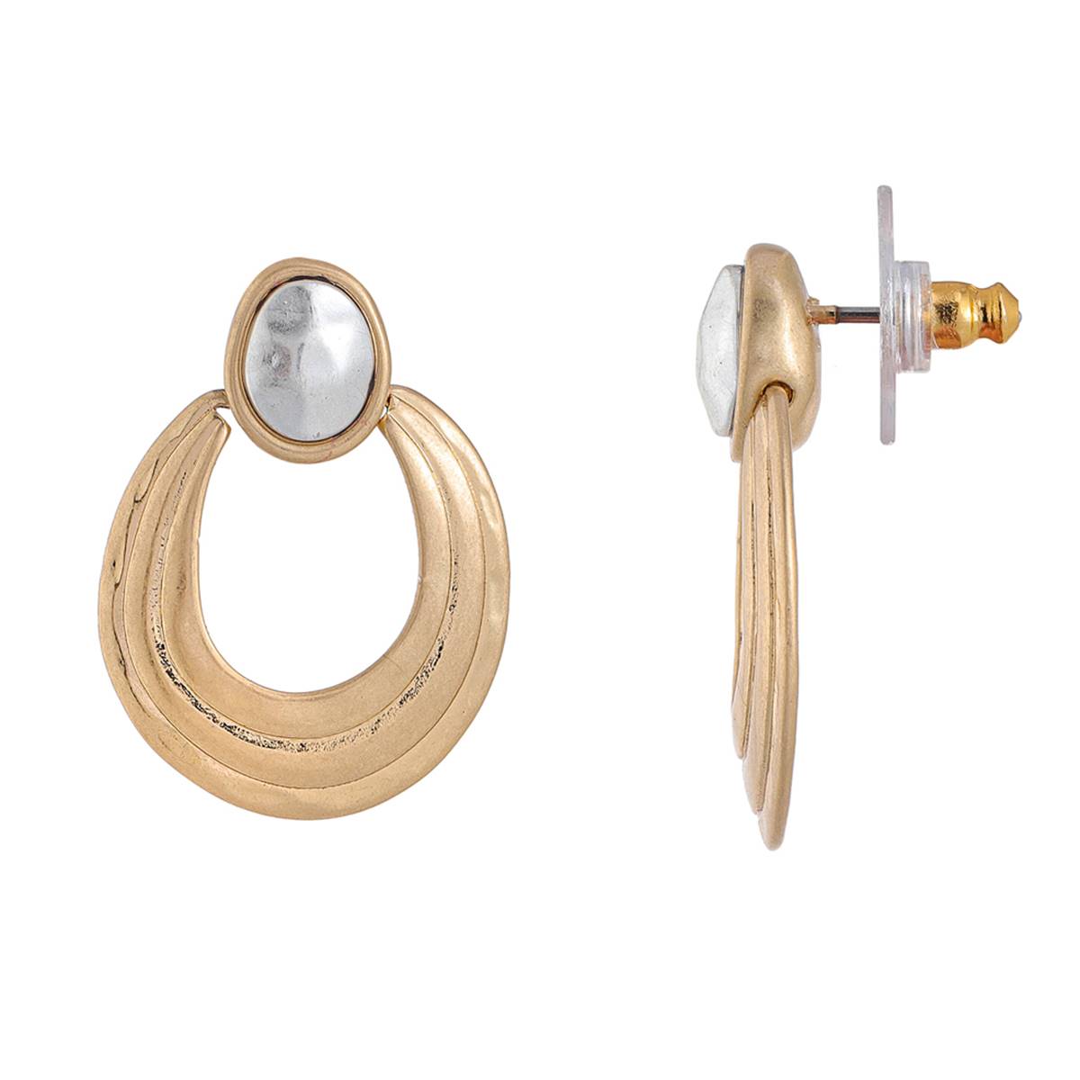 Bella Uno Worn Two-Tone Door Knocker Drop Earrings