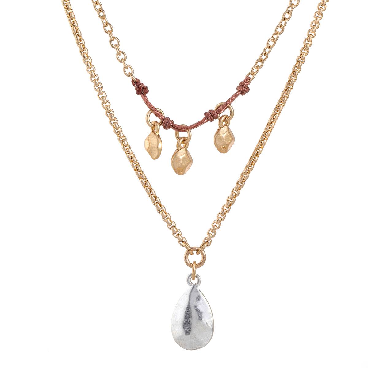 Bella Uno Worn Two-Tone 2 Chain Pendant Necklace