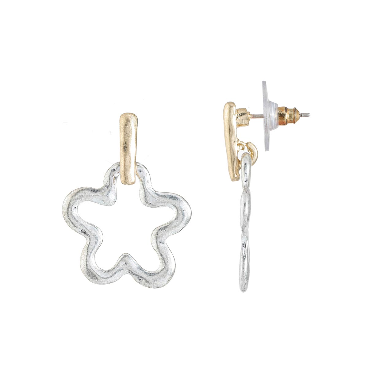 Bella Uno Two-Tone Flower Post Drop Earrings