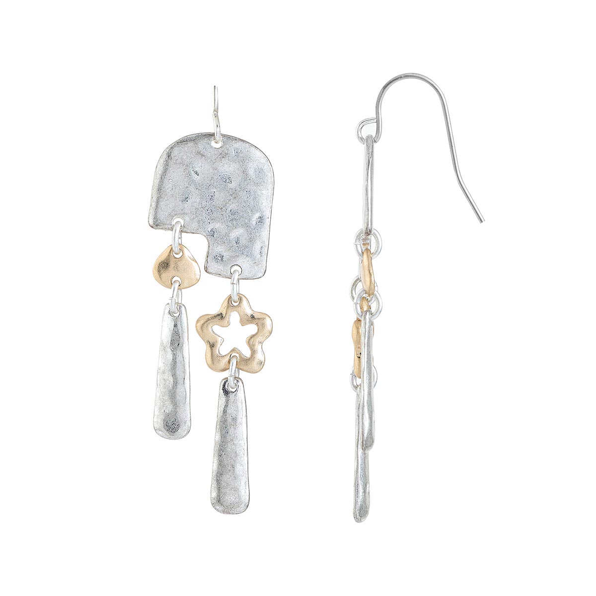 Bella Uno Two-Tone Flower Bar Dangle Earrings