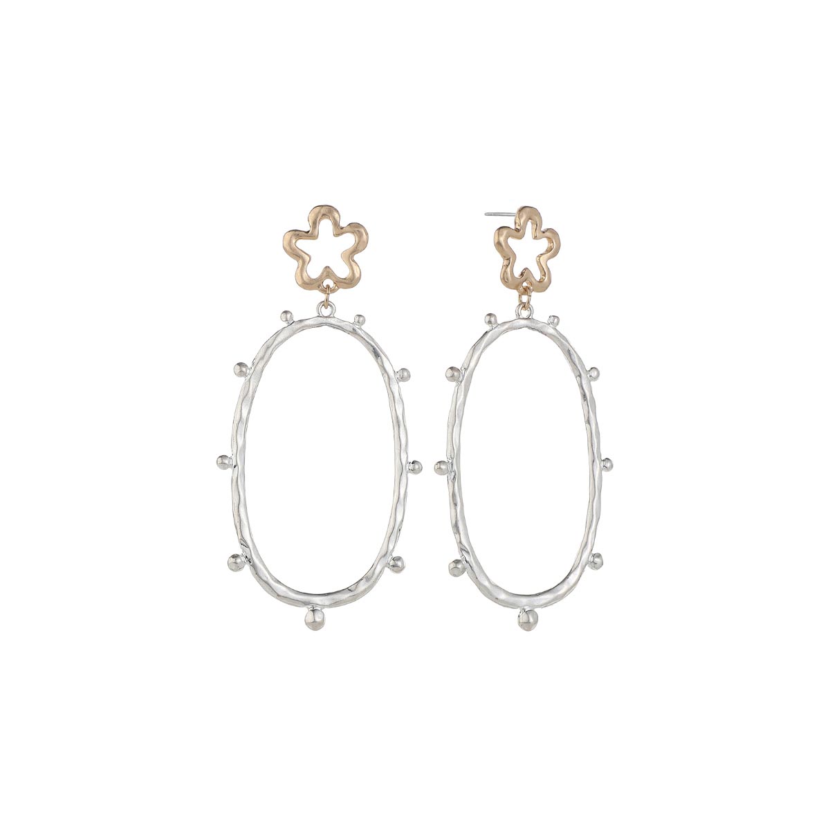 Bella Uno Two-Tone Flower Beaded Oval Drop Earrings