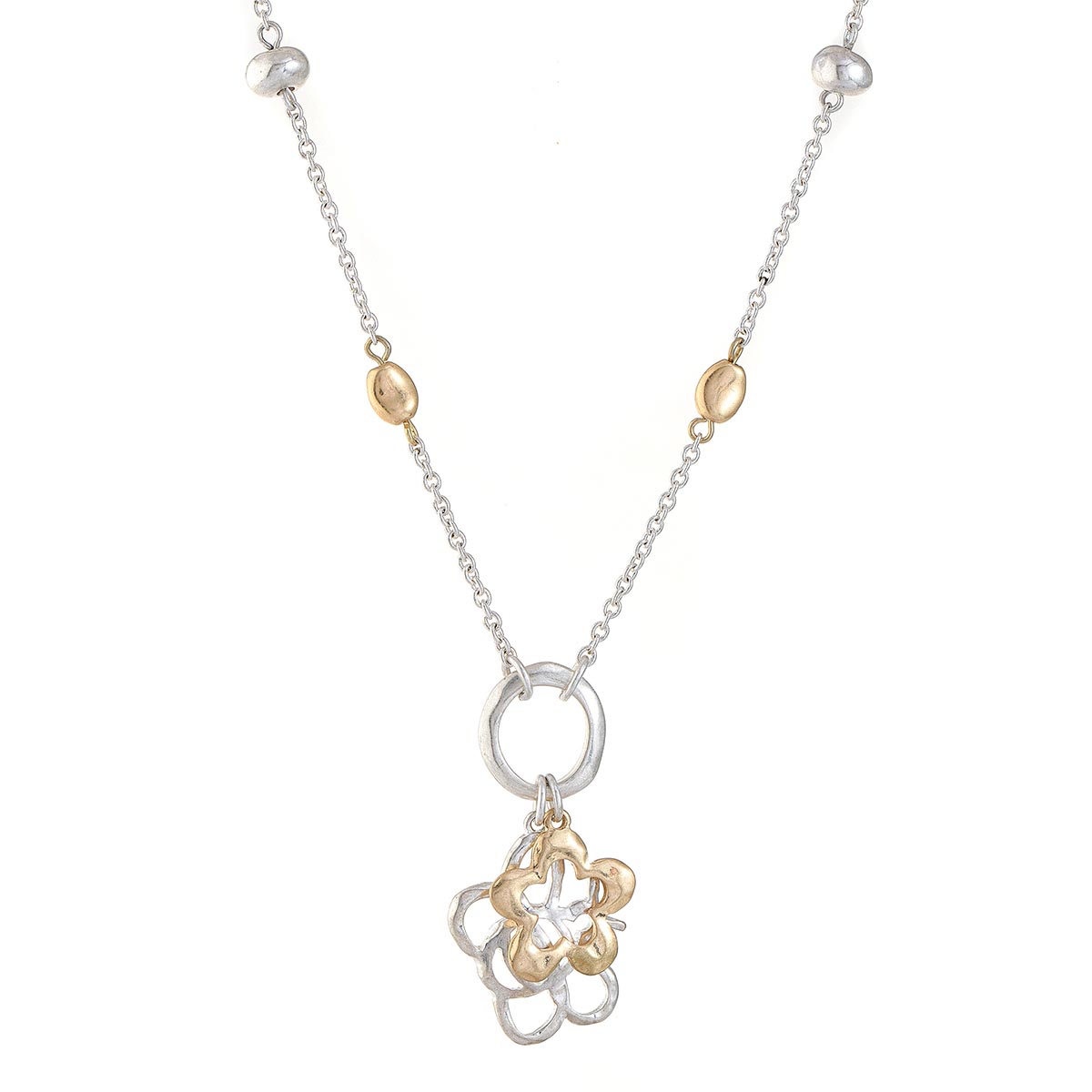 Bella Uno Two-Tone Flower Charm Pendant Necklace