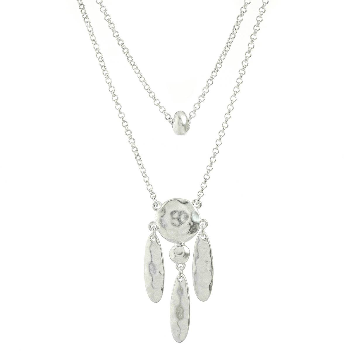 Bella Uno Worn Silver-Tone 2 Layer Ball & Dream Catcher Necklace