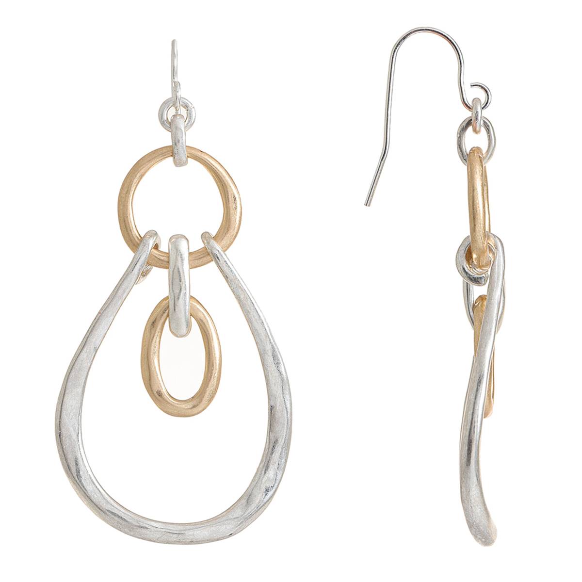 Bella Uno Worn Two Tone Organic Open Round Link Drop Earrings