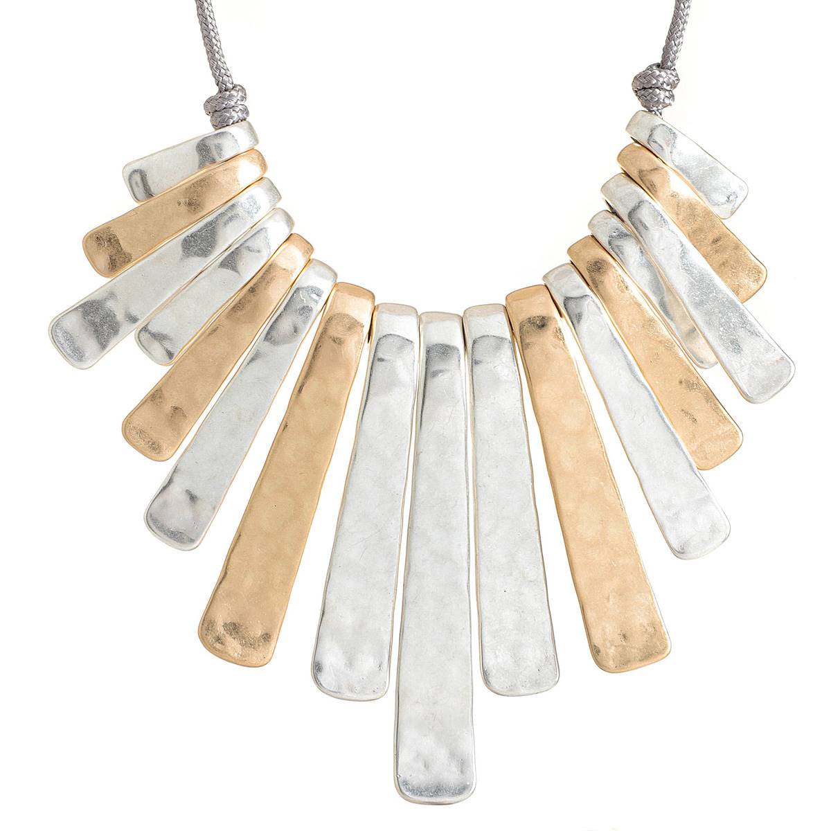 Bella Uno Worn Two-Tone Radial Piece Statement Bib Necklace