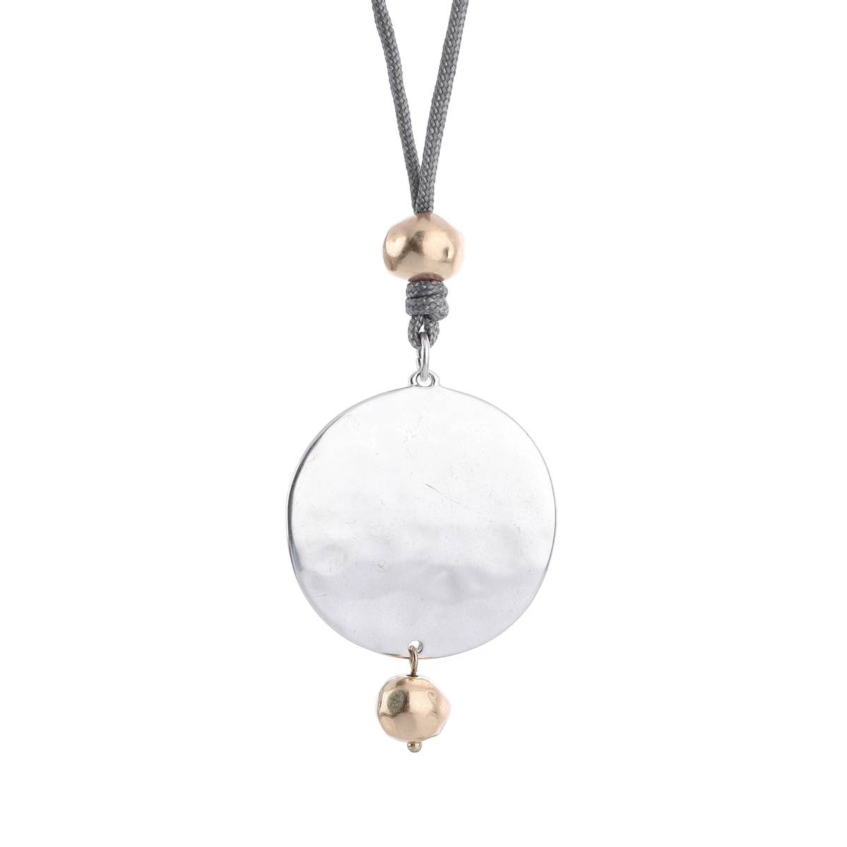 Bella Uno Worn Two-Tone Bead And Disc Cord Pendant Necklace