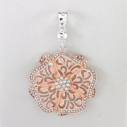 Wearable Art Rose Gold Crystal Filigree Flower Enhancer Pendant