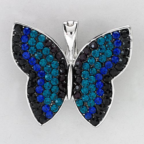 Wearable Art Multi Crystal Silver-Tone Butterfly Enhancer Pendant