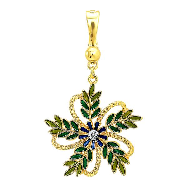 Wearable Art Gold-Tone Green Crystal Fern Enhancer
