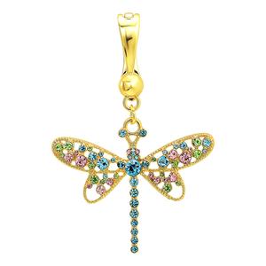 Wearable Art Gold-Tone Multi-Color Crystal Dragonfly Enhancer