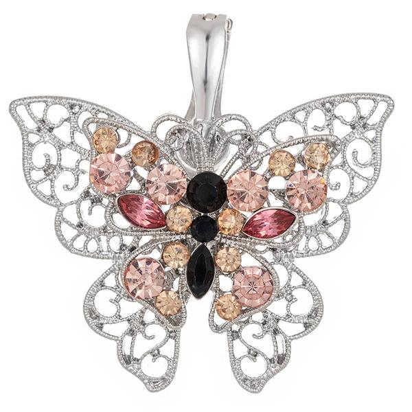 Wearable Art Silver & Pink Filigree Butterfly Enhancer Pendant