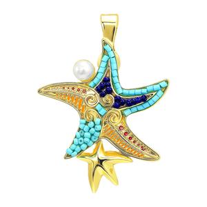 Wearable Art Gold-Tone Turquoise Starfish w/ Pearl Enhancer