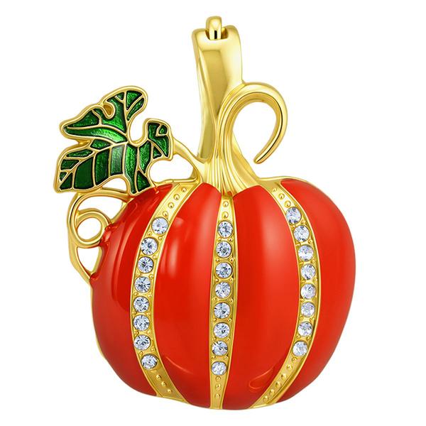 Wearable Art Gold-Tone Crystal & Enamel Pumpkin Enhancer Pendant
