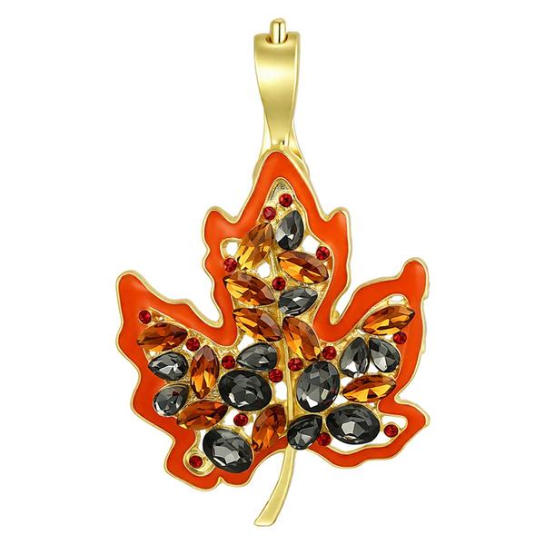 Wearable Art Gold-Tone Crystal Orange Leaf Enhancer Pendant