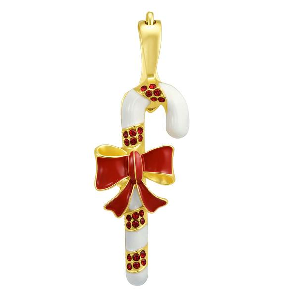 Wearable Art Gold-Tone Santa with Candy Cane Enhancer Pendant