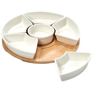 Famous Brand  7pc. Ceramic Serving Platter with Bamboo