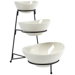 Famous Brand 3 Tier Ceramic Bowl Set w/ Wire Stand