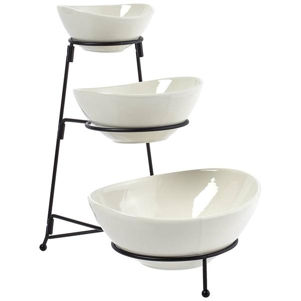 Famous Brand 3 Tier Ceramic Bowl Set w/ Wire Stand