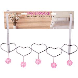 Famous Brand 5 Over the Door Hooks with Heart Crystals