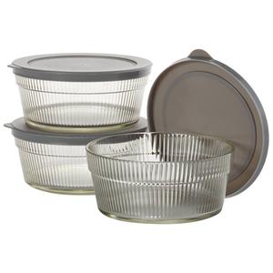 Famous Brand Embossed Glass Stacked Round Bowls w/ Lids