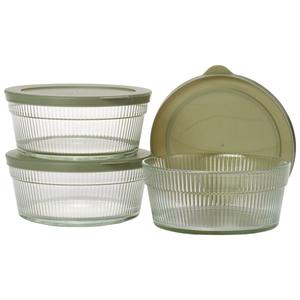 Famous Brand Embossed Glass Stacked Round Bowls w/ Lids alternate view