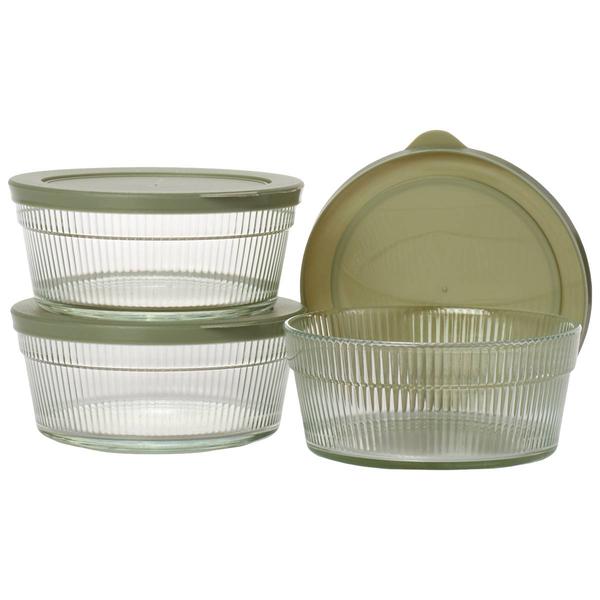 Famous Brand Embossed Glass Stacked Round Bowls w/ Lids alternate view