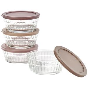 Famous Brand Taupe Ribbed Glass Stack Bowls w/ Lids - Set of 4