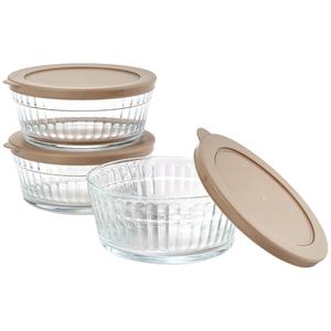 Famous Brand Taupe Ribbed Glass Stack Bowls with Lids - Set of 3 alternate view