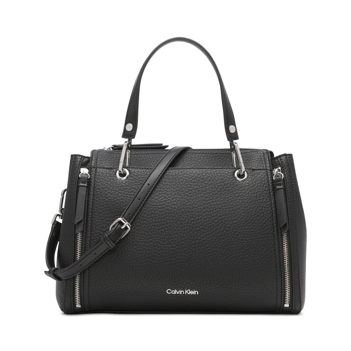 Calvin Klein Garnet Triple Compartment Top Zipper Satchel - Black/silver