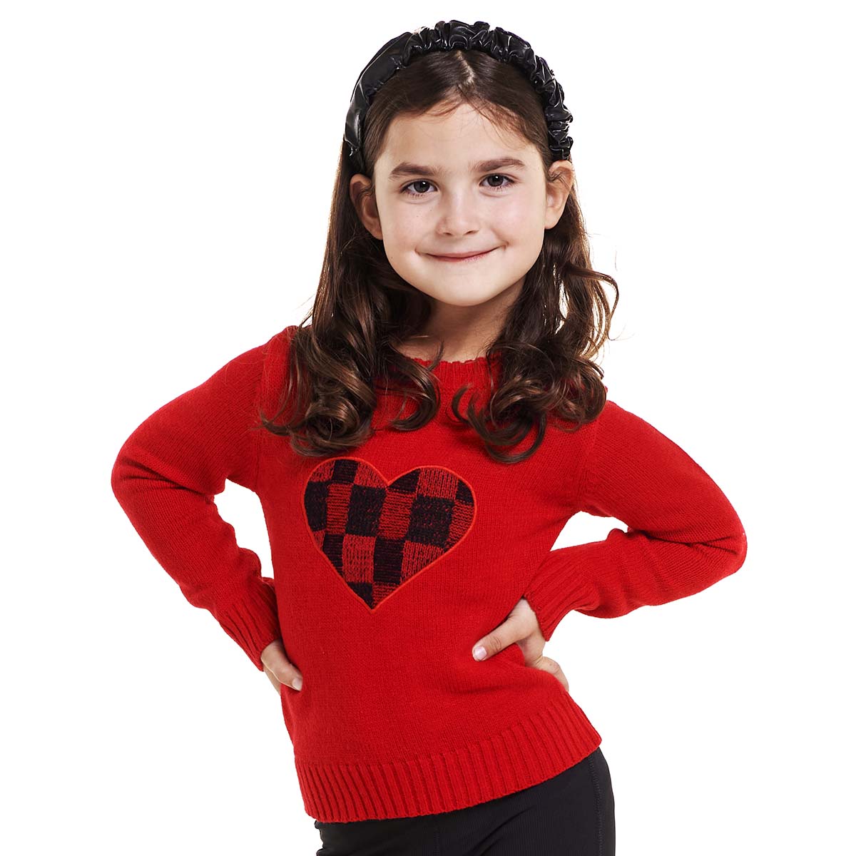 Girls (4-6x) Pink Angel(tm) Buffalo Plaid Heart Sweater