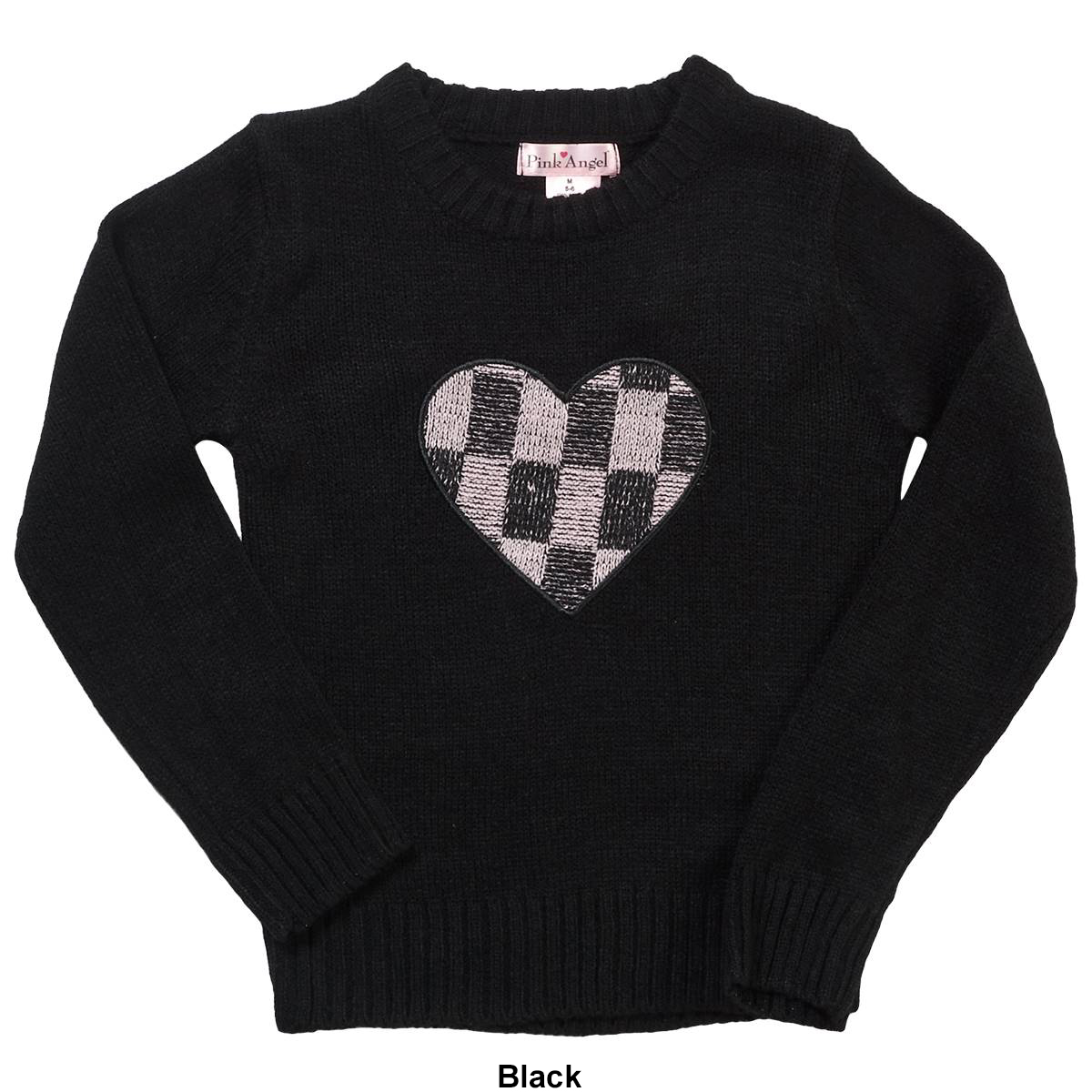 Girls (4-6x) Pink Angel(tm) Buffalo Plaid Heart Sweater